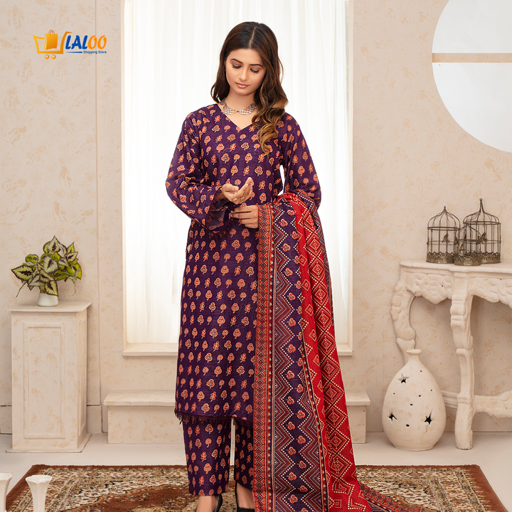 Unstitched Khaddar Printed 3 Piece - Laloo.store