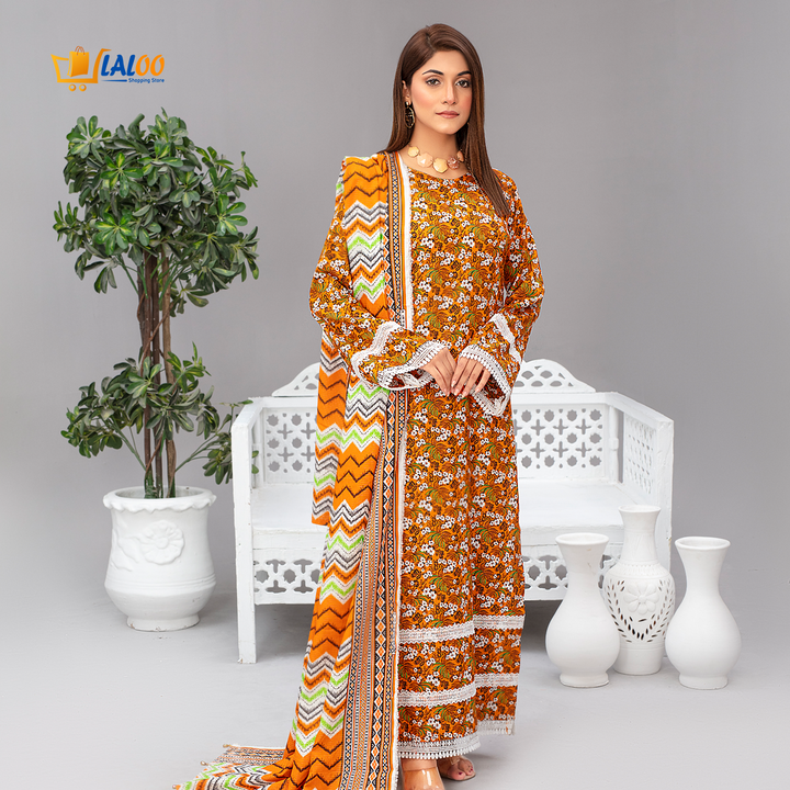 Unstitched Wool Printed 3 Piece - Laloo.store