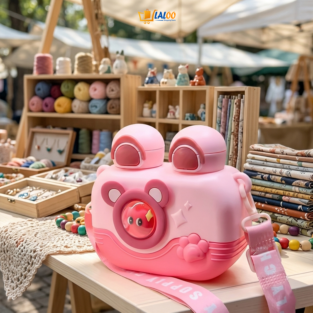 Cute Cartoon Kids Water Bottle With Straw & Strap - Laloo.store