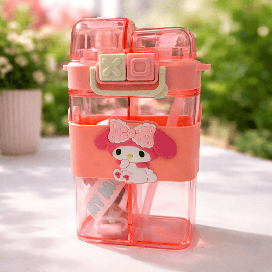 Pink My Melody Kids Water Bottle – Cute Cartoon Square Bottle with Straw - Laloo.store