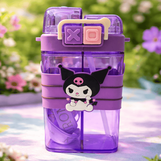 Kuromi Kids Water Bottle – Purple Cute Cartoon Square Bottle with Straw - Laloo.store