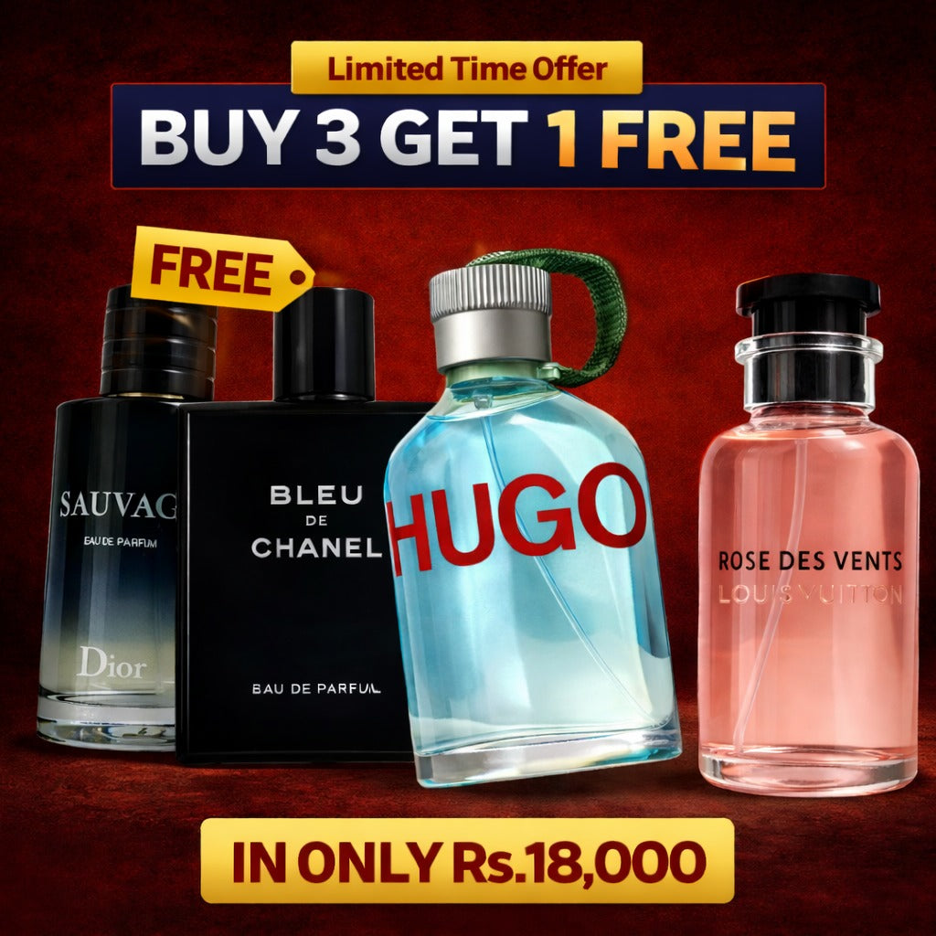 Luxury Designer Perfume Bundle – Buy 3 Get 1 Free | Sauvage, Bleu De Chanel, Hugo & Rose Des Vents - Laloo.store