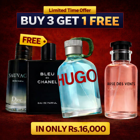 Luxury Designer Perfume Bundle – Buy 3 Get 1 Free | Sauvage, Bleu De Chanel, Hugo & Rose Des Vents - Laloo.store