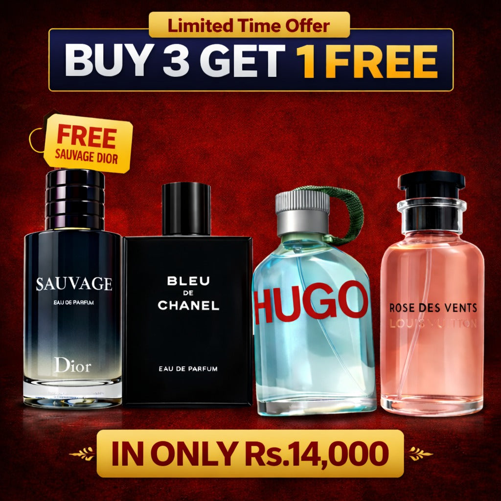 Luxury Designer Perfume Bundle – Buy 3 Get 1 Free | Sauvage, Bleu De Chanel, Hugo & Rose Des Vents - Laloo.store