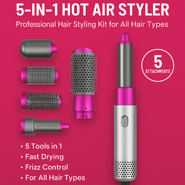 5‑in‑1 Hot Air Styler in Pakistan – Professional Hair Dryer & Volumizing Brush Kit for All Hair Types - Laloo.store