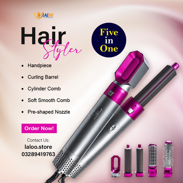 5‑in‑1 Hot Air Styler in Pakistan – Professional Hair Dryer & Volumizing Brush Kit for All Hair Types - Laloo.store